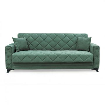 Canapea extensibila HEGEL, 3 locuri, cu arcuri si lada pentru depozitare, verde, 228x85x85 cm