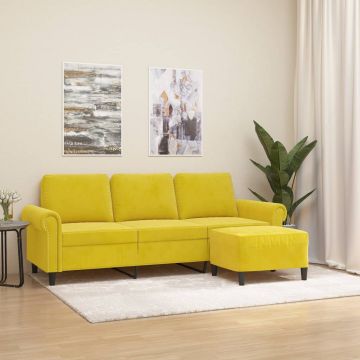 vidaXL Canapea cu 3 locuri și taburet, galben, 180 cm, catifea