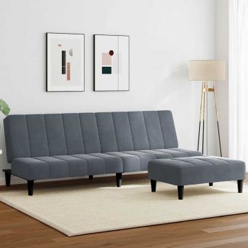 vidaXL Canapea extensibilă cu taburet, 2 locuri, gri închis, catifea