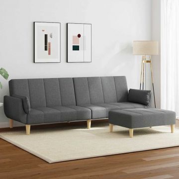 vidaXL Canapea extensibilă cu taburet, 2 locuri, gri închis, textil