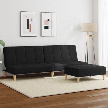 vidaXL Canapea extensibilă cu taburet, 2 locuri, negru, textil