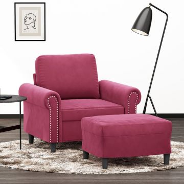 vidaXL Fotoliu canapea cu taburet, roșu vin, 60 cm, catifea