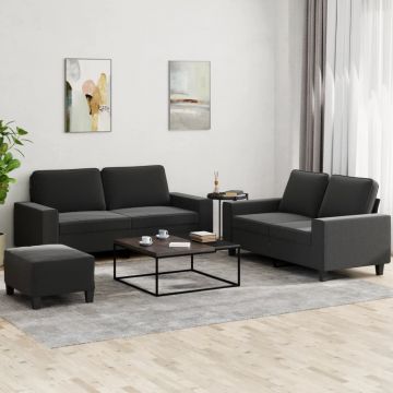 vidaXL Set de canapele, 3 piese, negru, textil