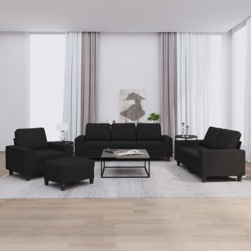 vidaXL Set de canapele, 4 piese, negru, material textil