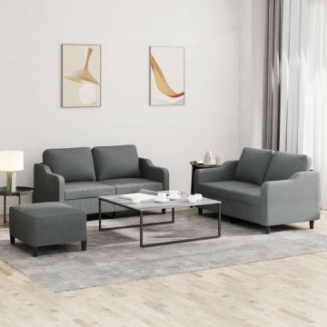 vidaXL Set de canapele cu perne, 3 piese, gri închis, textil