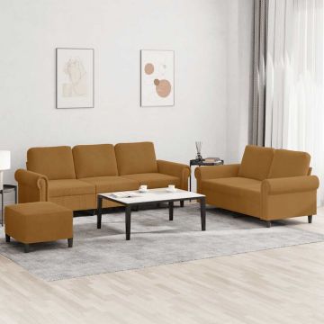 vidaXL Set de canapele cu perne, 3 piese, maro, catifea