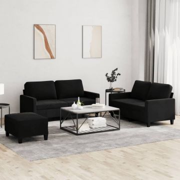 vidaXL Set de canapele cu perne, 3 piese, negru, catifea