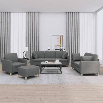 vidaXL Set de canapele cu perne, 4 piese, gri închis, material textil