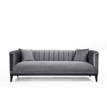 Canapea Fixa cu 3 Locuri Trendy, Gri Inchis, 225x89x79 cm