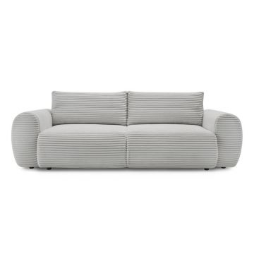 Canapea gri deschis extensibilă cu tapițerie din catifea reiată 257 cm Lucien – Bobochic Paris