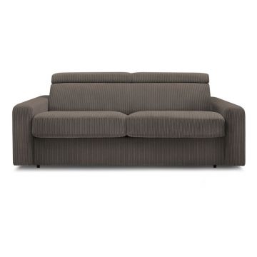 Canapea gri/maro extensibilă cu tapițerie din catifea reiată 215 cm Monaco – Bobochic Paris