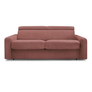 Canapea roz extensibilă cu tapițerie din catifea reiată 215 cm Monaco – Bobochic Paris
