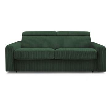 Canapea verde-închis extensibilă cu tapițerie din catifea reiată 215 cm Monaco – Bobochic Paris