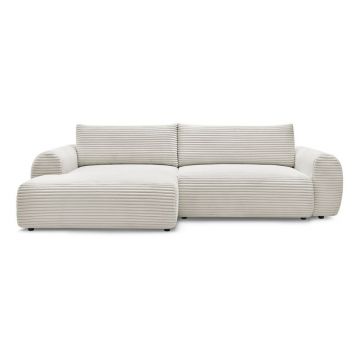 Colțar crem extensibil cu tapițerie din catifea reiată (cu colț pe partea stângă ) Lucien – Bobochic Paris