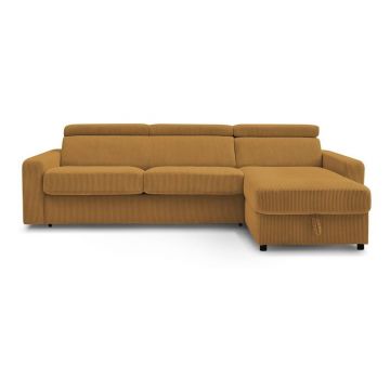 Colțar galben muștar extensibil cu tapițerie din catifea reiată (cu colț variabil) Monaco – Bobochic Paris