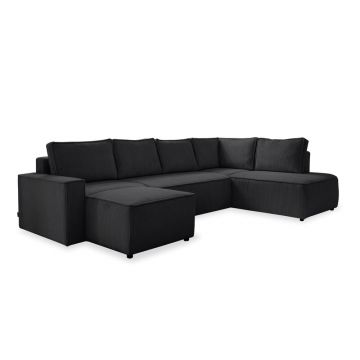 Colțar gri antracit extensibil cu tapițerie din catifea reiată (cu colț pe partea dreaptă/în formă de 