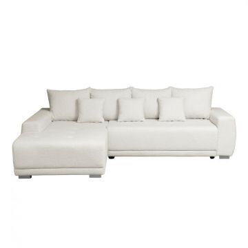Coltar MARIBO BUCLE extensibil, cu arcuri si lada depozitare, colt stanga, crem, 282x205x92 cm