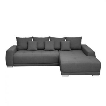 Coltar MARIBO extensibil, cu arcuri si lada depozitare, colt dreapta, gri inchis, 282x205x92 cm