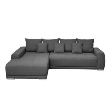 Coltar MARIBO extensibil, cu arcuri si lada depozitare, colt stanga, gri inchis, 282x205x92 cm