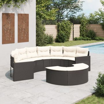 vidaXL Set canapea de grădină, 2 piese, semi-rotunde, negru, poliratan
