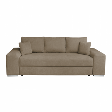 Canapea AMALIA II extensibila, 3 locuri, cu arcuri si lada depozitare, maro deschis, 252x105x78 cm