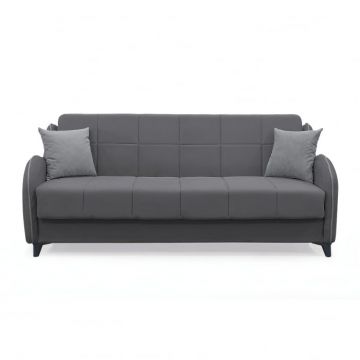 Canapea extensibila WAVE, 3 locuri, cu arcuri si lada pentru depozitare, gri inchis + gri deschis, 198x80x85 cm