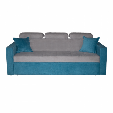 Canapea TESSA extensibila, 3 locuri, tetiere si lada depozitare, turcoaz + gri, 240x90x90 cm