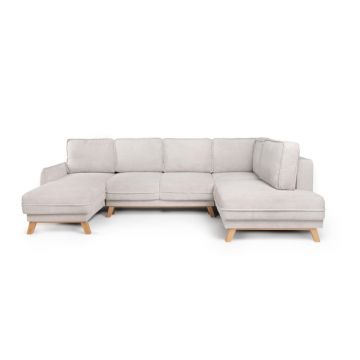 Colțar bej extensibil cu tapițerie din catifea reiată (cu colț pe partea dreaptă/în formă de 