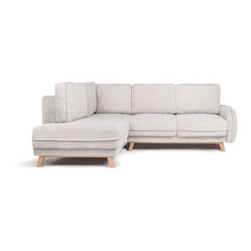 Colțar bej extensibil cu tapițerie din catifea reiată (cu colț pe partea stângă ) Tori – Bonami Selection