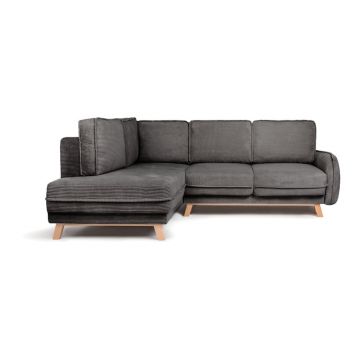 Colțar gri extensibil cu tapițerie din catifea reiată (cu colț pe partea stângă ) Tori – Bonami Selection