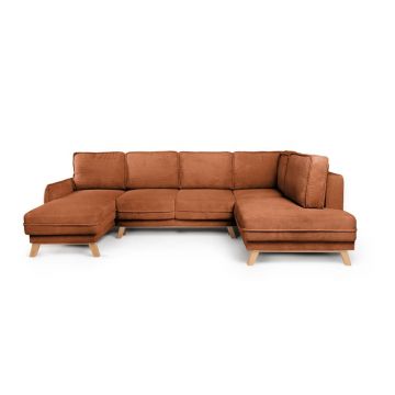 Colțar portocaliu extensibil cu tapițerie din catifea reiată (cu colț pe partea dreaptă/în formă de 