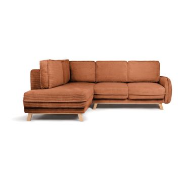 Colțar portocaliu extensibil cu tapițerie din catifea reiată (cu colț pe partea stângă ) Tori – Bonami Selection