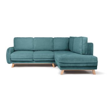 Colțar turcoaz extensibil cu tapițerie din catifea reiată (cu colț pe partea dreaptă) Tori – Bonami Selection
