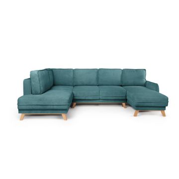 Colțar turcoaz extensibil cu tapițerie din catifea reiată (cu colț pe partea stângă /în formă de 