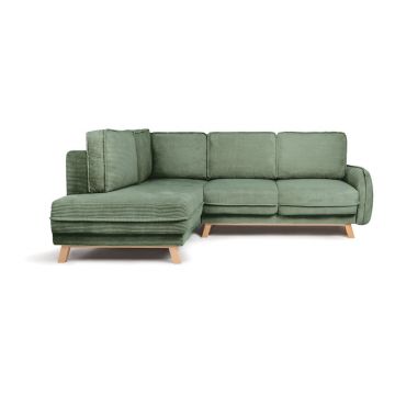 Colțar verde deschis extensibil cu tapițerie din catifea reiată (cu colț pe partea stângă ) Tori – Bonami Selection