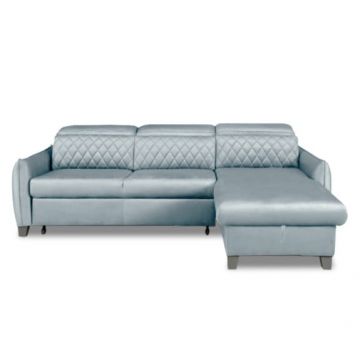 Coltar Extensibil Cu Insula Dreapta Cu Lada Tiago, 5 Locuri, Tetiere Reglabile, Albastru, Gri, 243 Cm