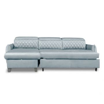 Coltar Extensibil Cu Insula Stanga Cu Lada Tiago, 5 Locuri, Tetiere Reglabile, Gri, 243 Cm