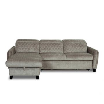 Coltar Extensibil Cu Insula Stanga Cu Lada Tiago, 5 Locuri, Tetiere Reglabile, Maro, 243 Cm