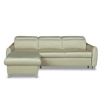 Coltar Extensibil Cu Insula Stanga Tiago, 5 Locuri, Tetiere Reglabile, Crem, 243 Cm