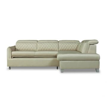 Coltar Extensibil Cu Otoman Dreapta Cu Lada Tiago, 5 Locuri, Tetiere Reglabile, Crem, 255 Cm