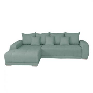 Coltar MARIBO II extensibil, cu arcuri si lada depozitare, colt stanga, mint, 282x205x92 cm
