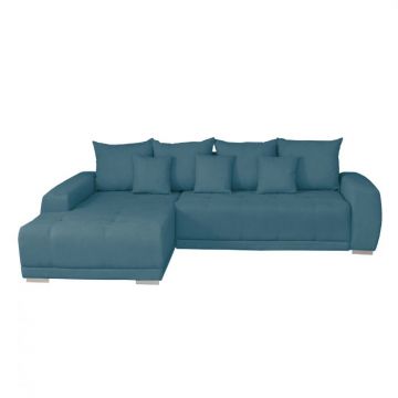 Coltar MARIBO II extensibil, cu arcuri si lada depozitare, colt stanga, turcoaz, 282x205x92 cm