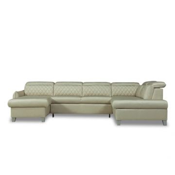 Coltar U Extensibil Cu Lada Tiago, Dreapta, 6 Locuri, Tetiere Reglabile, Crem, 330 Cm