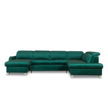 Coltar U Extensibil Cu Lada Tiago, Dreapta, 6 Locuri, Tetiere Reglabile, Verde 330 Cm