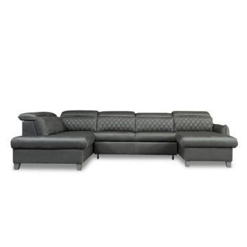 Coltar U Extensibil Cu Lada Tiago, Stanga, 6 Locuri, Tetiere Reglabile, Gri, 330 Cm