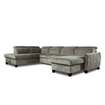 Coltar U Extensibil Tiago, Stanga, Lada Depozitare 6 Locuri, Tetiere Reglabile, Colonial, Maro, 330 Cm