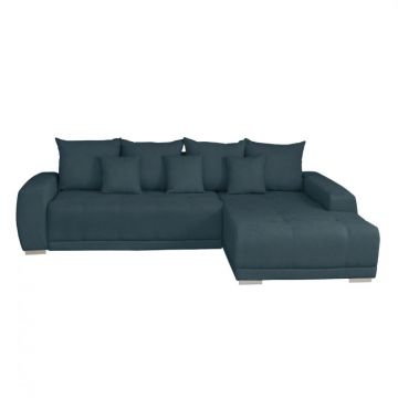 Coltar MARIBO II extensibil, cu arcuri si lada depozitare, colt dreapta, albastru, 282x205x92 cm
