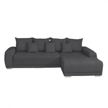 Coltar MARIBO II extensibil, cu arcuri si lada depozitare, colt dreapta, gri inchis, 282x205x92 cm