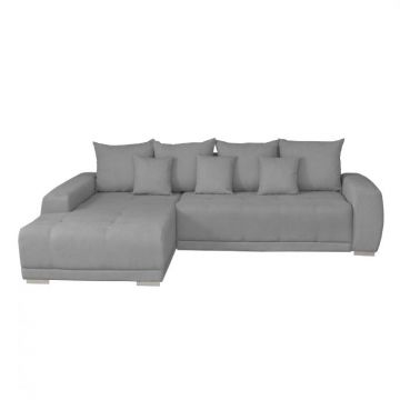 Coltar MARIBO II extensibil, cu arcuri si lada depozitare, colt stanga, gri deschis, 282x205x92 cm