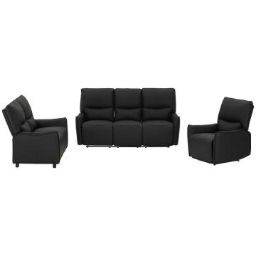 Set Canapea Și Fotolii, piele, negru